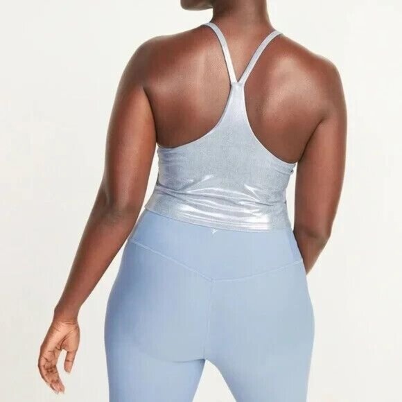 NWT Old Navy‎ Silver Shimmer Longline Sports Bra/Crop Tank Size Medium M - Picture 5 of 8